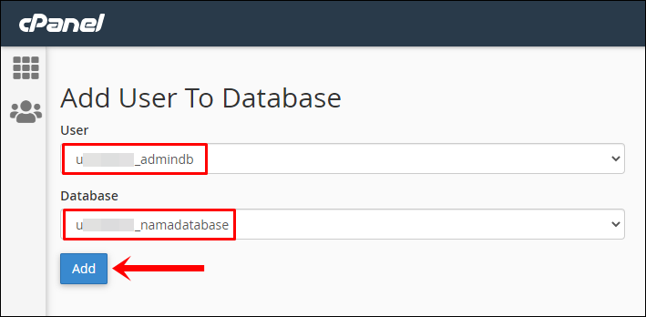 1 Pilih User dan Database Klik Add (Edit)