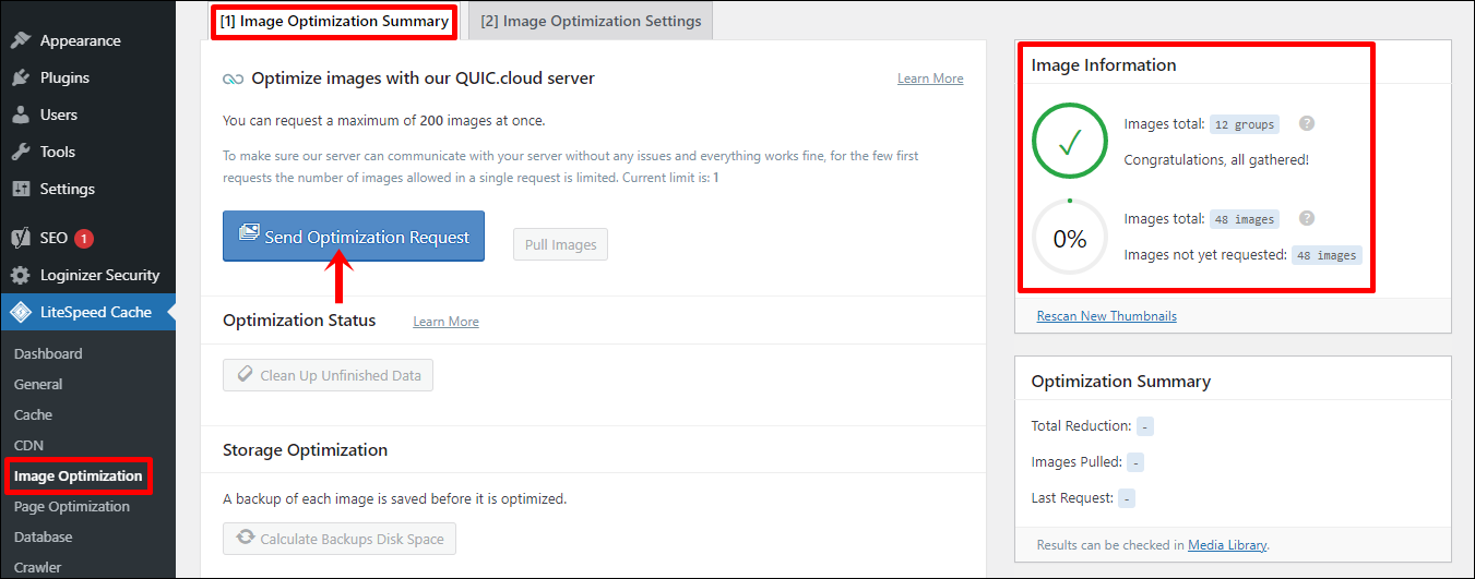 2 Cek kotak Image Information Klik Send Optimization Request (Edit)