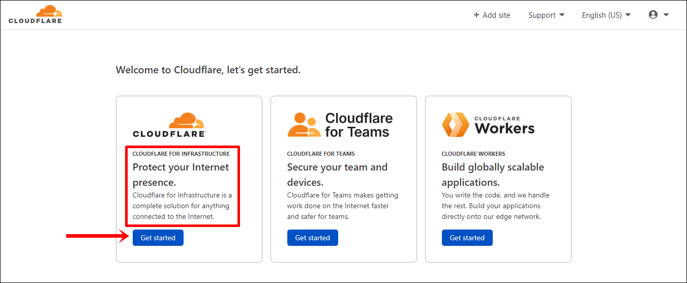 2 Cloudflare for infrastructure Klik Get started (Edit)