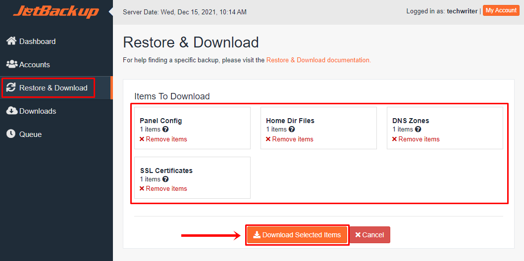 2 Menu Restore & Download Download Selected Items (Edit)