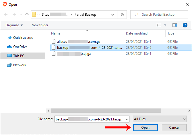 3 Muncul jendela pilih file cadangan klik Open (Edit)