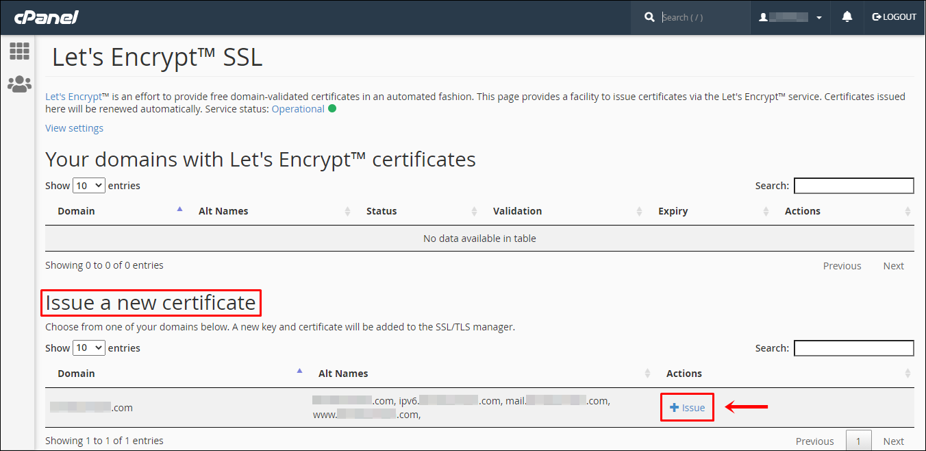 4 Diarahkan ke halaman Lets Encrypt Ke bagian Issue a new certificate Klik Issue (Edit)